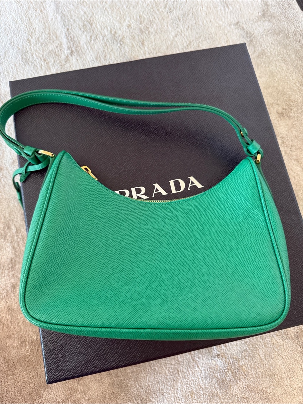 Prada Emerald Saffiano Leather Shoulder Bag with Gold-Tone Logo - Picture 4 of 5